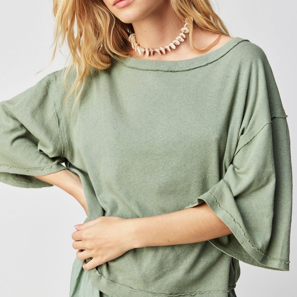 Free People We The Free Florence Linen Tee Blue Surf L